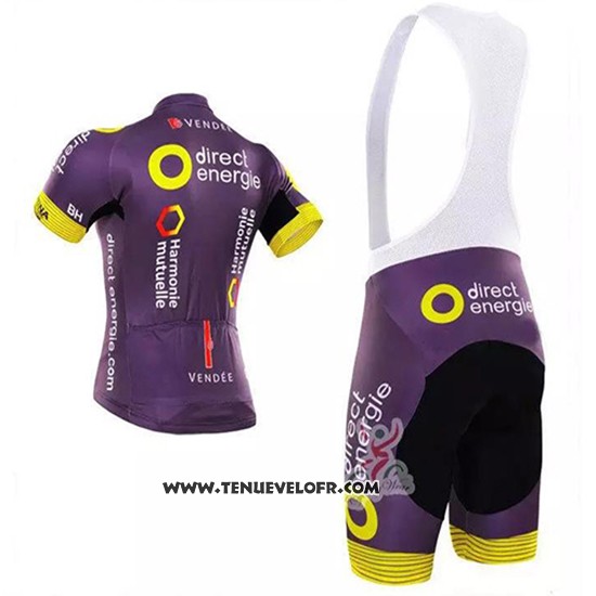 2018 Maillot Ciclismo Direct Energie Fuchsia et Jaune Manches Courtes et Cuissard